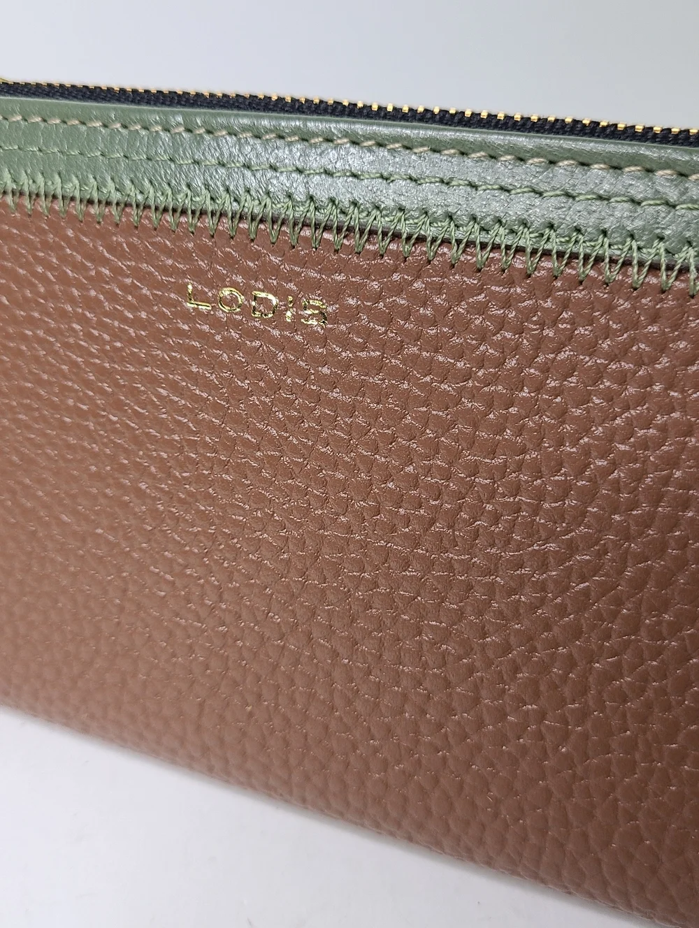 Lodis Color Block Genuine Leather Brown Green Bifold Wallet